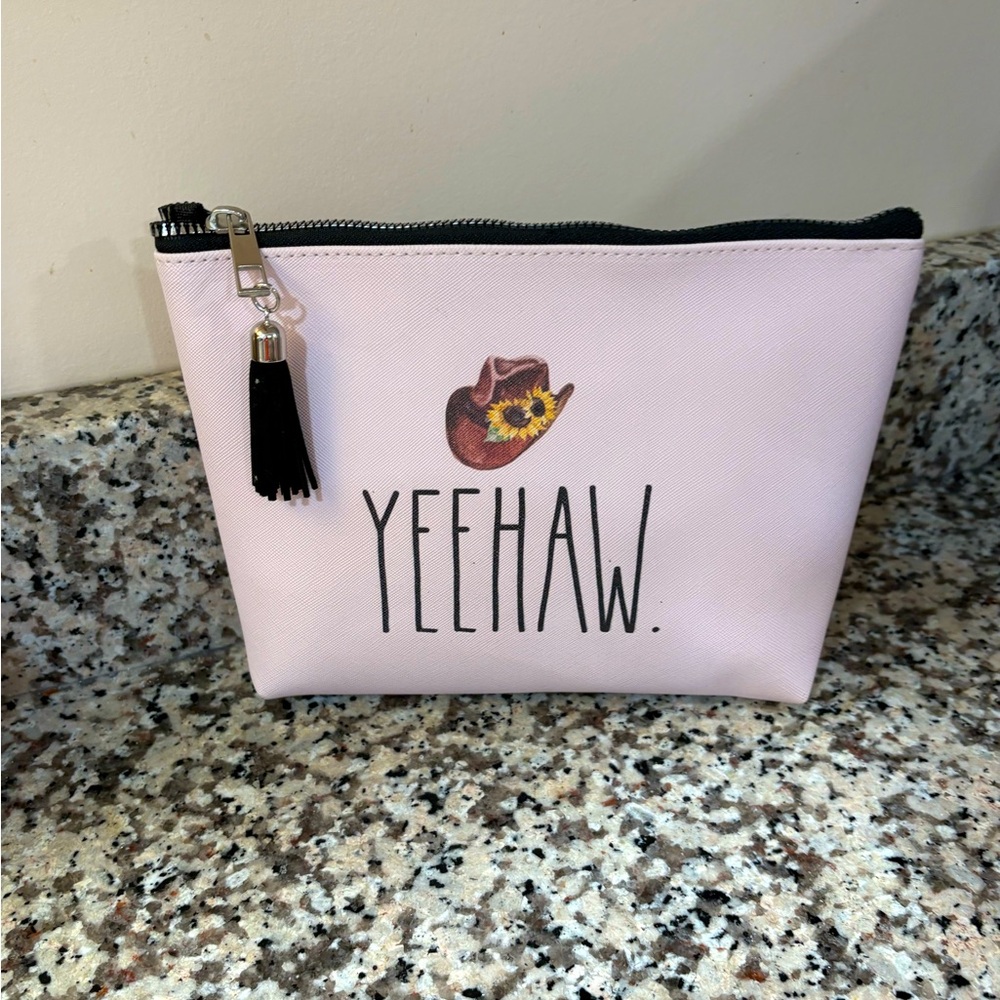 Rae Dunn Cosmetic bag zipper pouch pale pink NEW country cowgirl cowboy hat